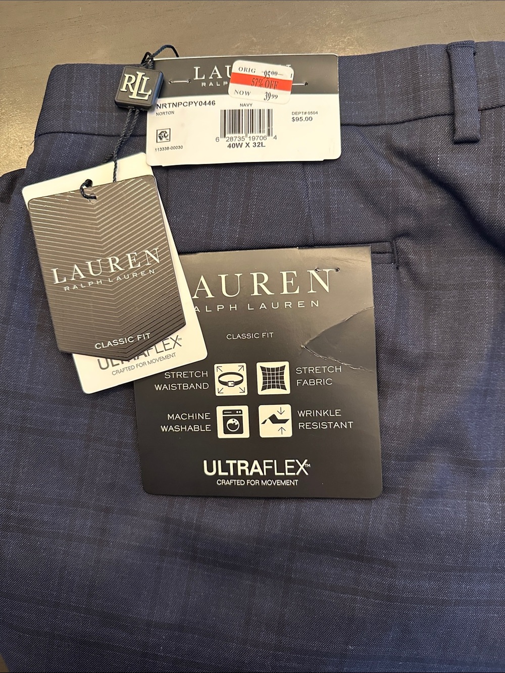 Lauren Ralph Lauren Navy Blue Classic Fit Ultraflex Dress Pants